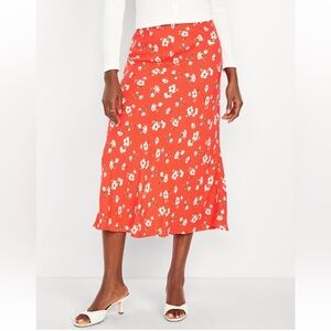 🆕 Old Navy Women's Crepe A-Line Midi Skirt Red Floral Medium 8-10
